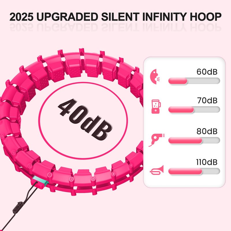 Plus Size Silent Weighted Hula Infinity Fitness Detachable Hoops 65-Inch 32 Knot, Smart Noiseless Infinity Hula for Women, 2-in-1 Waist and Abdominal Home Workout Equipment