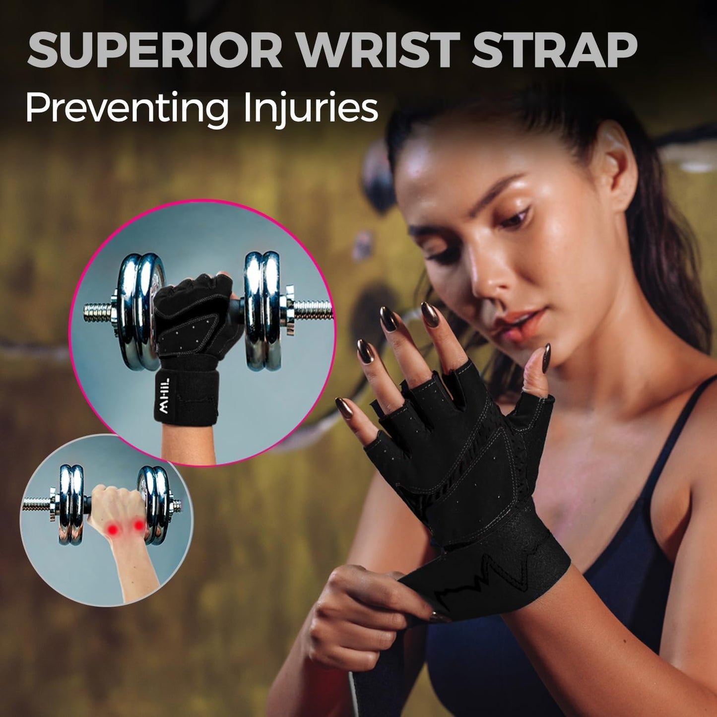 MhIL Workout Gloves for Women - Breathable Weight Lifting Gloves with Palm Protection & Wrist Support