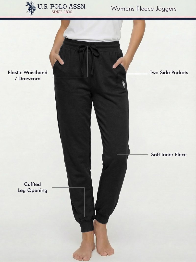 U.S. POLO ASSN. Sweatpants for Women Soft Fleece-Backed Jersey Knit, Womens Joggers with Pockets (Black, Large)