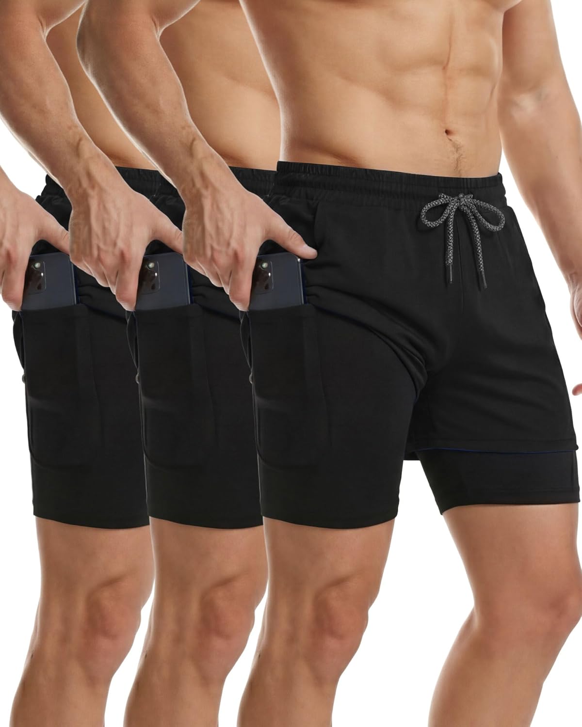 Sureio Men's 2-in-1 Quick Dry Workout Running Shorts - 5 Inch Athletic Gym Shorts with Liner & Pockets
