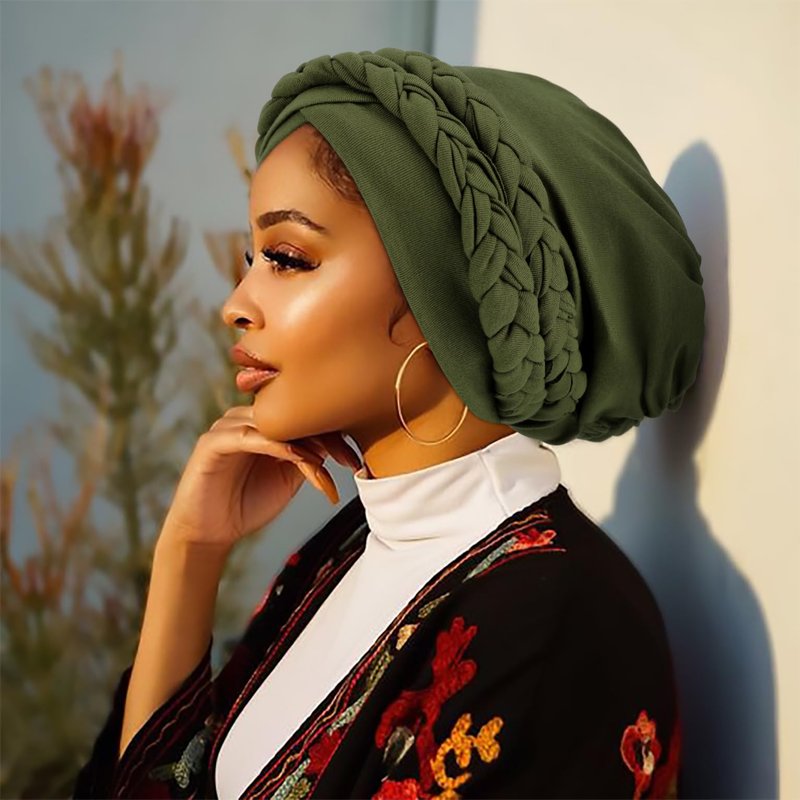 DRESHOW African Women Turban Caps Beanie Twist Headscarf Pre-Tied Double Twisted Braids Hair Cover Wrap Hat Headwraps for Black Women Chemo Cancer Cap