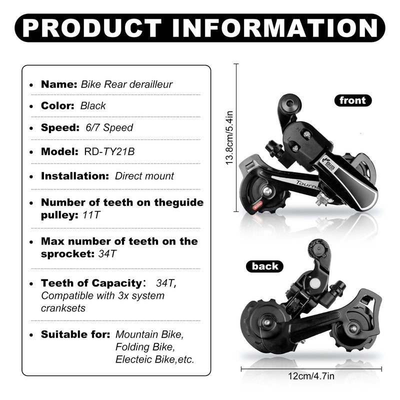RD-TY21B 6/7 Speed Direct Mount Derailleur for Mountain Tricycle Commuter Cruiser Bike