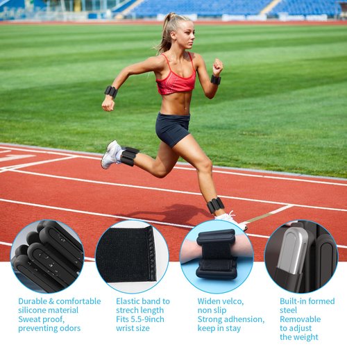 AYSOW Adjustable Wrist & Ankle Weights for Men Women, Set of 2 (1lb Each), Wearable Bangles Silicone Bracelet, Workout Resistance Weights for Yoga, Pilates, Dance, Aerobics and Walking, Black