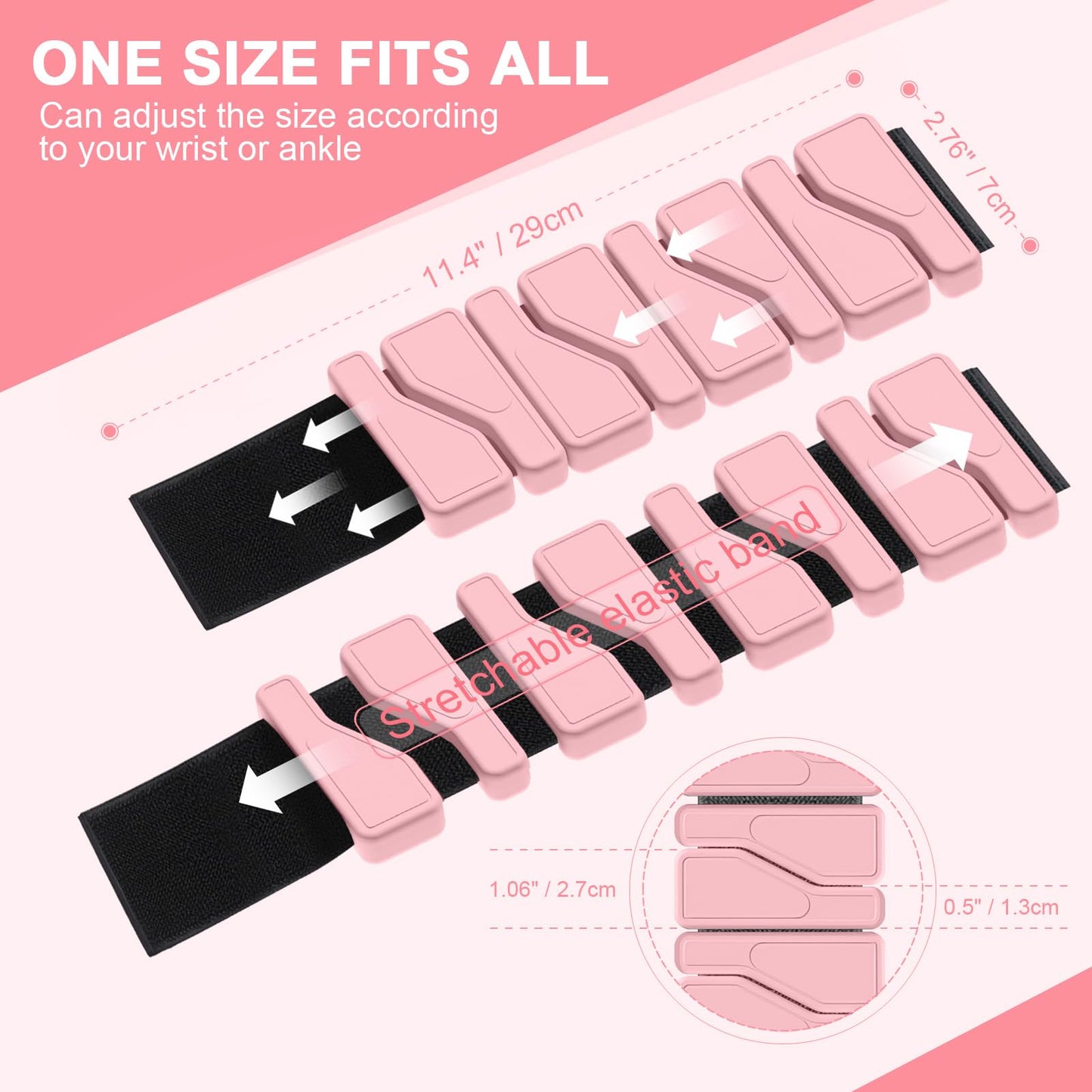 ADLIFE Adjustable Wrist Ankle Weights for Women Men Kids, 2 Lbs Wearable Arm Leg Weights Set of 2 (1 Lb Each), Weighted Wristbands Exercise Weights for Walking Running Pilates Yoga Travel Pool Exercise Home Gym Workout-Pink