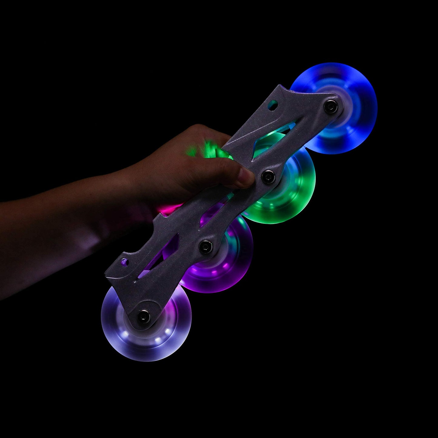 Rollerex Glowrider 92A Inline Skate Wheels w/Built-in Magnetic LED Lights & Incl. Bearings – Light-Up Wheels for Roller Blades, Scooters, More (2-Pack) (UV Purple, 80mm)