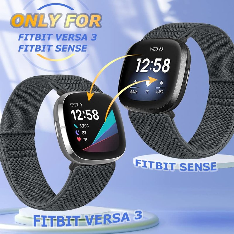 Tiptops 10 Pack Elastic Band Compatible with Fitbit Sense Bands/Fitbit Versa 3 Bands Fitbit Versa 4 Bands for Women Men/Fitbit Sense 2 Bands, Adjustable Stretchy Nylon Solo Loop Sport Strap