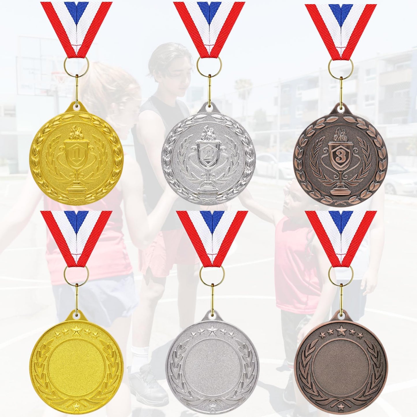 Donrime Medals for Awards, 12 Pieces Gold Silver Bronze Metal Medals Winner Medals with Ribbon Necklace for Sports Day Prizes, Gymnastics Competitions, Party Gifts, Kids Adults