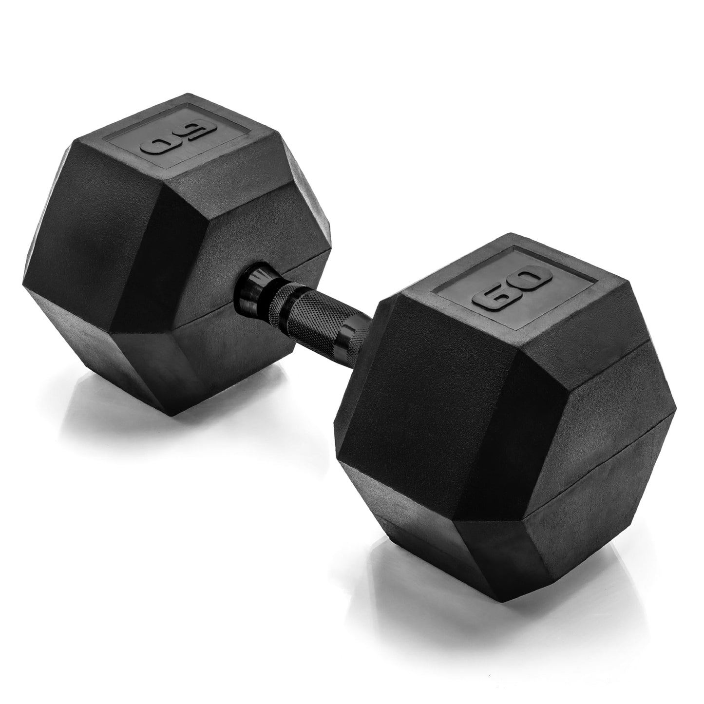 CAP 60 LB Rubber Coated Hex Dumbbell Weight, Rubber Free Weights for Home Gym Strength Training, Black Oxide Handle, Single