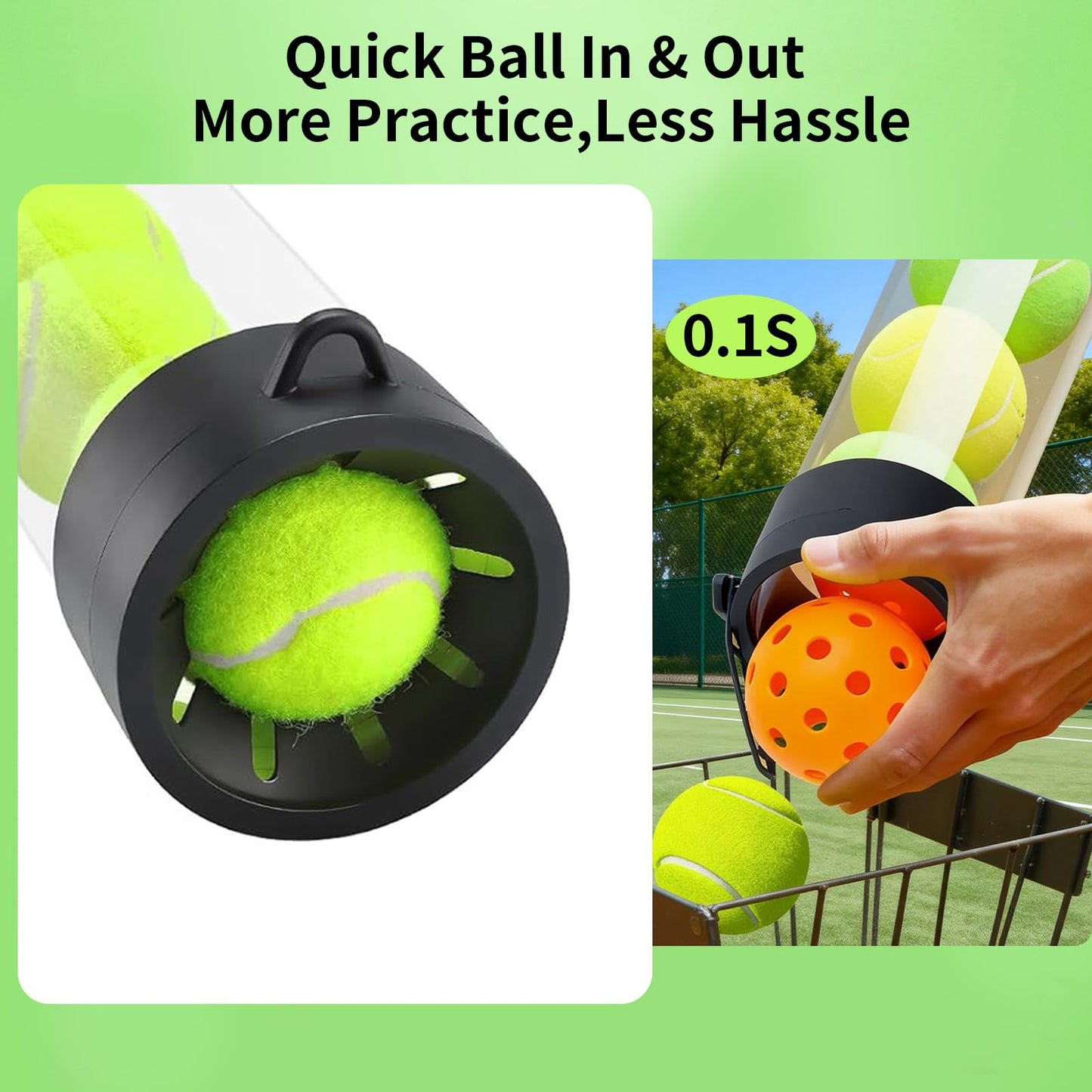 SWALTRIX 17 Pickleballs & 18 Tennis Balls Picker Upper – Collapsible No-Bend Retriever Tube with Shoulder Strap, Lightweight Portable for Indoor & Outdoor Court Practice