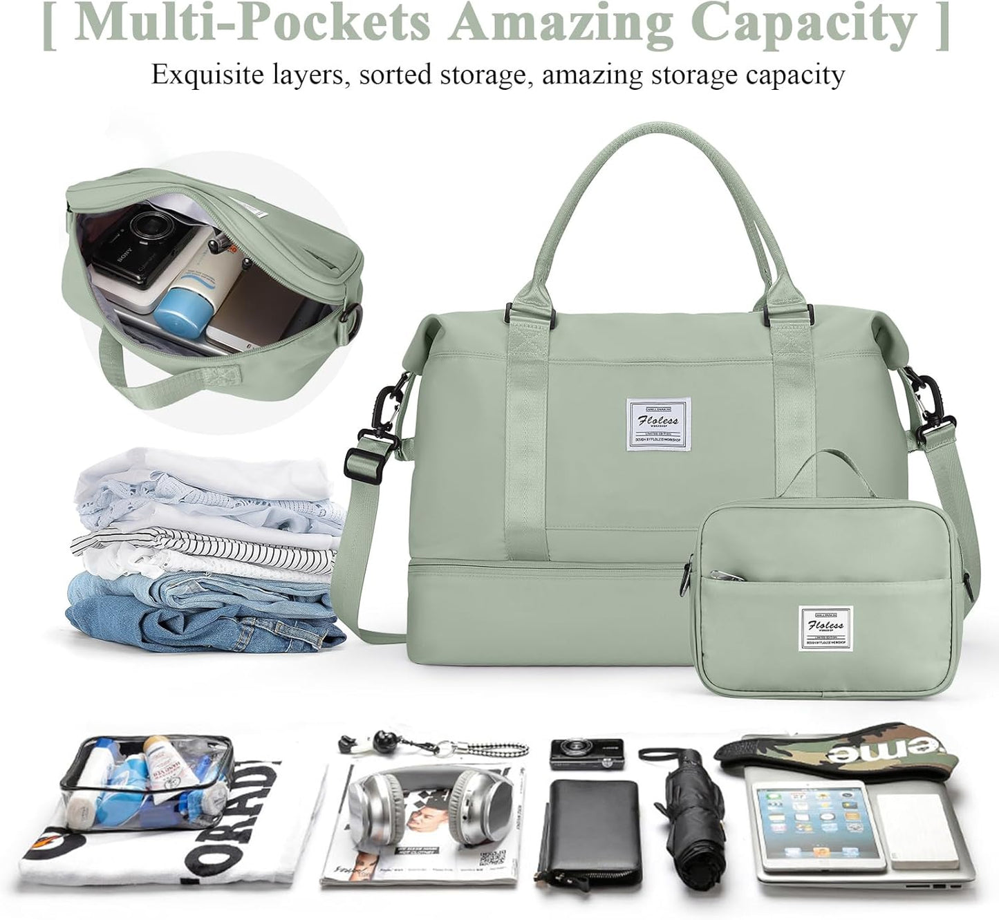 Skiennix Travel Duffel Bag - Shoes Compartment & Carry-On Design | Perfect for Overnight Getaways 18x14x8