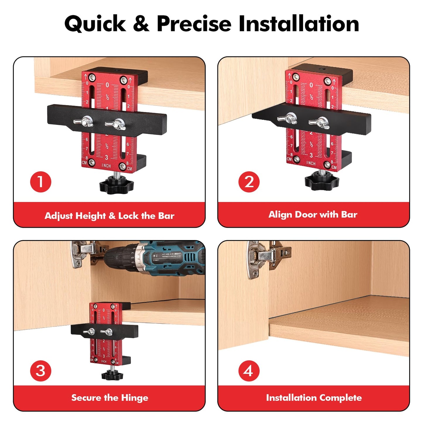 Draxzor Cabinet Door Mounting Jig, Premium Aluminium Alloy Cabinet Door Installation Positioner, Adjustable Positioning Tool for Easy Door Alignment on Frameless & Face Frame Cabinets