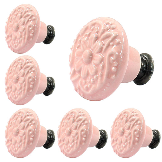 Piutouyar Ceramic Kitchen Cabinet Knobs, Pink, 10Pcs, 1.3Inch Diameter, Retro Style