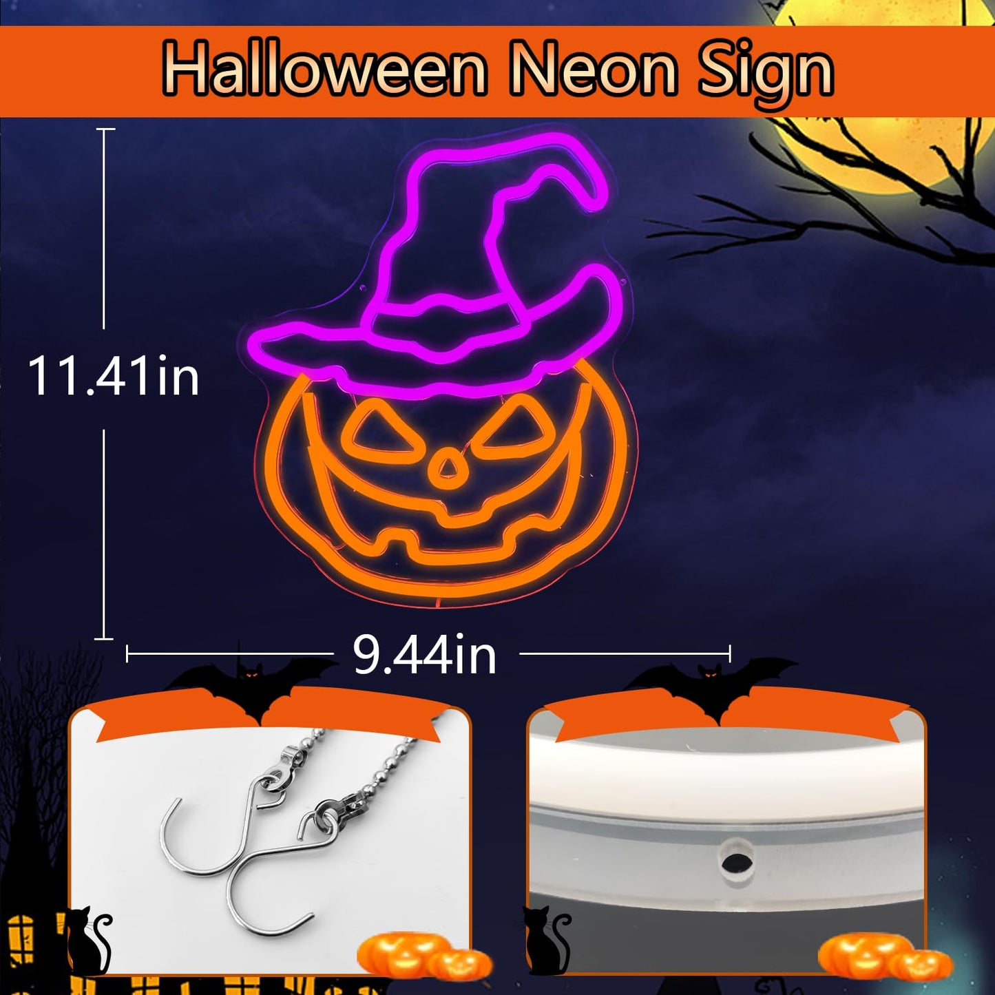 Halloween Neon Sign Dimmable Pumpkin Neon Sign for Wall Decor Halloween Pumpkin Neon Window Lights for Halloween Party Light Up Pumpkin Halloween Decor for Bedroom, Kids Room