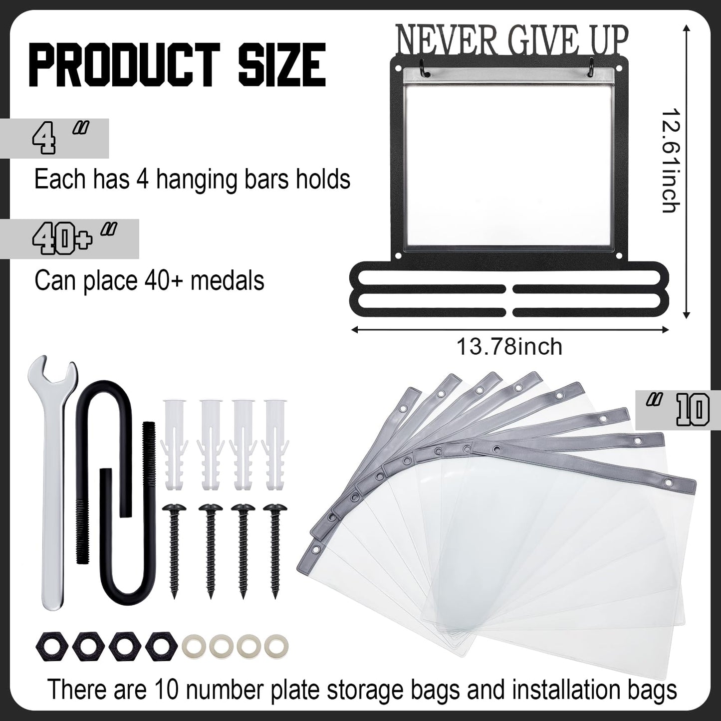 Moxweyeni Race Medal and Bib Display Medal Hanger Running Bib Holder Wall Mounted Hanging Rack stands Gifts for Runners(Black,13.78 x 12.6 Inch,Groovy)