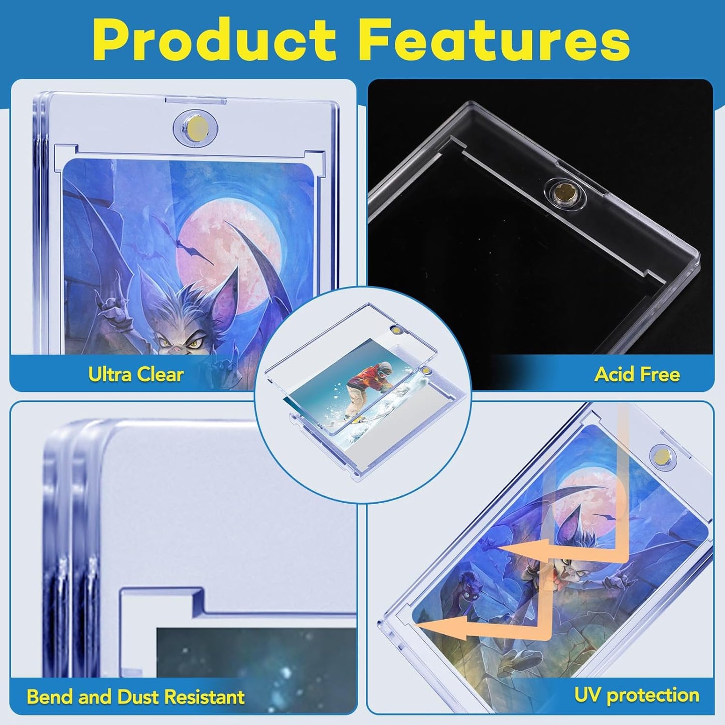 Skiennix Magnetic Card Holders - 35pt One Touch U-V Protection Hard Plastic Case | 20 Count for Trading Cards