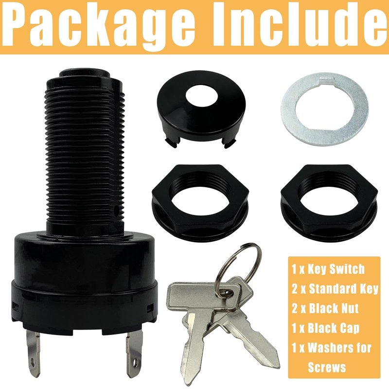 Golf Cart Ignition Key Switch 102508601 1025086-01 1012505 for Precedent Electric 2004-Up Tempo Gas 2018-Up Starter Switch with 2 Keys 2 Terminals 48V