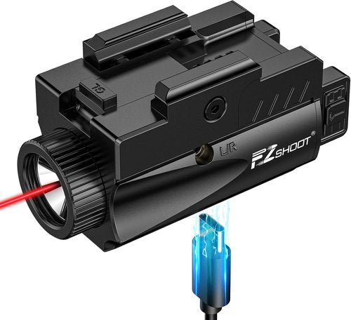 EZshoot 1000 Lumens Pistol Light - Rechargeable Gun Light with Red Laser Beam | Compatible with Glock & Picatinny Rail