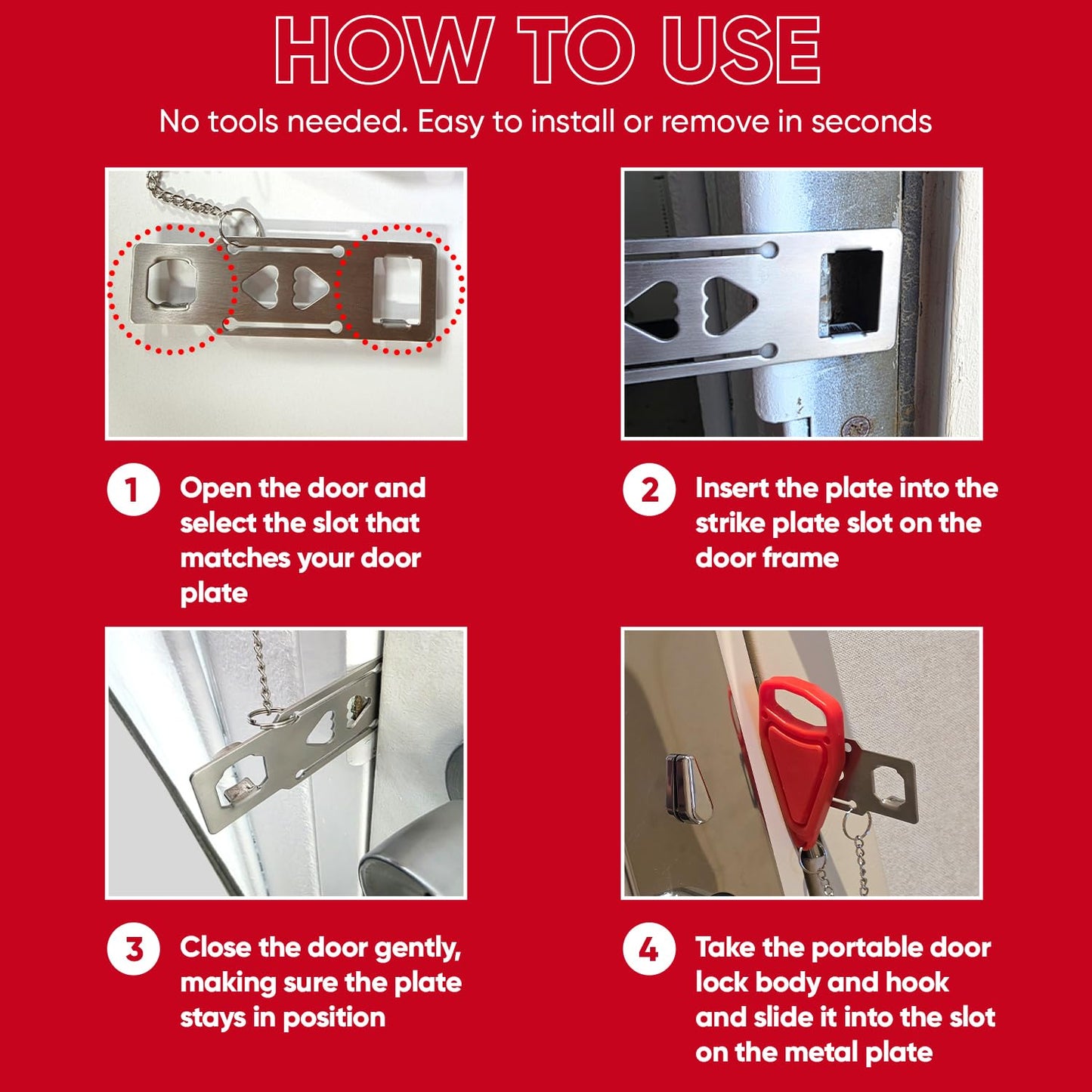 Portable Door Lock Extra Security Essential Safety & Privacy Travel Lockdown, Prevent Entry Stopper, Protect Family While Traveling Home Bedroom Hotel Apartment College (1 Red)