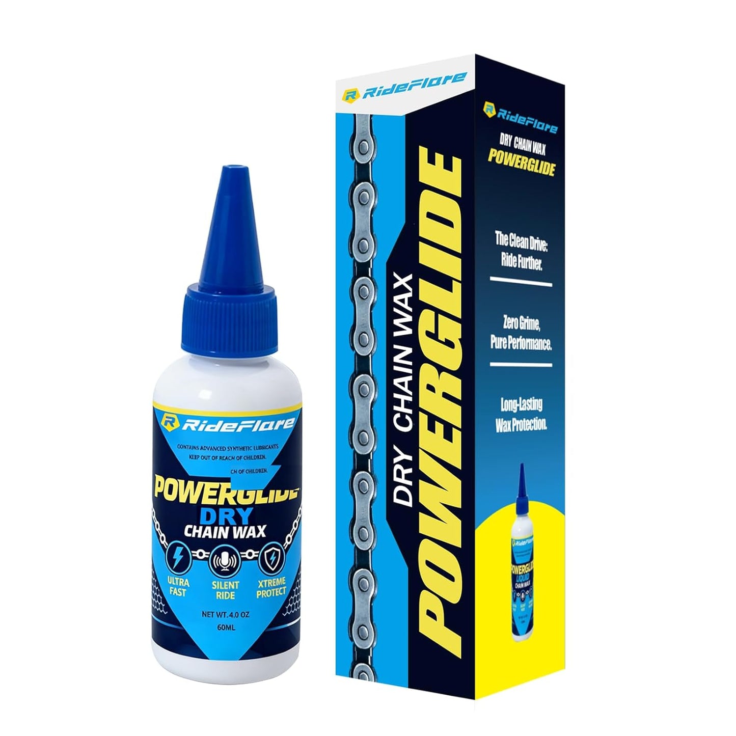 RideFlare POWERGLIDE Dry Bike Chain Wax - Ultra Fast & Silent 60ml | Eco-Friendly Lube for All Bikes