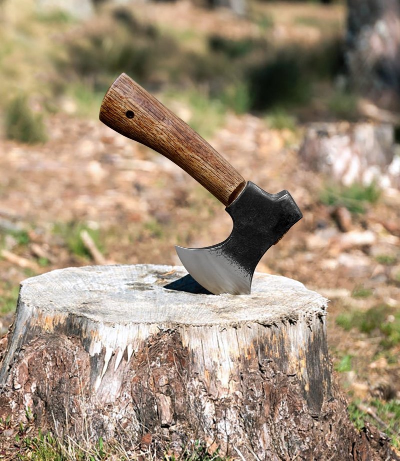 WICING Hatchet, 8 Inches Small Hand Axe 1065 Manganese Steel and Beech Wood Handle with Leather Sheath
