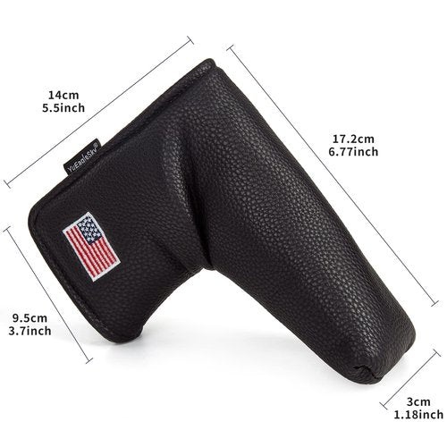 Yueaglesky American Flag Blade Putter Head Cover for Men and Women - White/Black PU Leather with Hook and Loop Fasteners Stickers