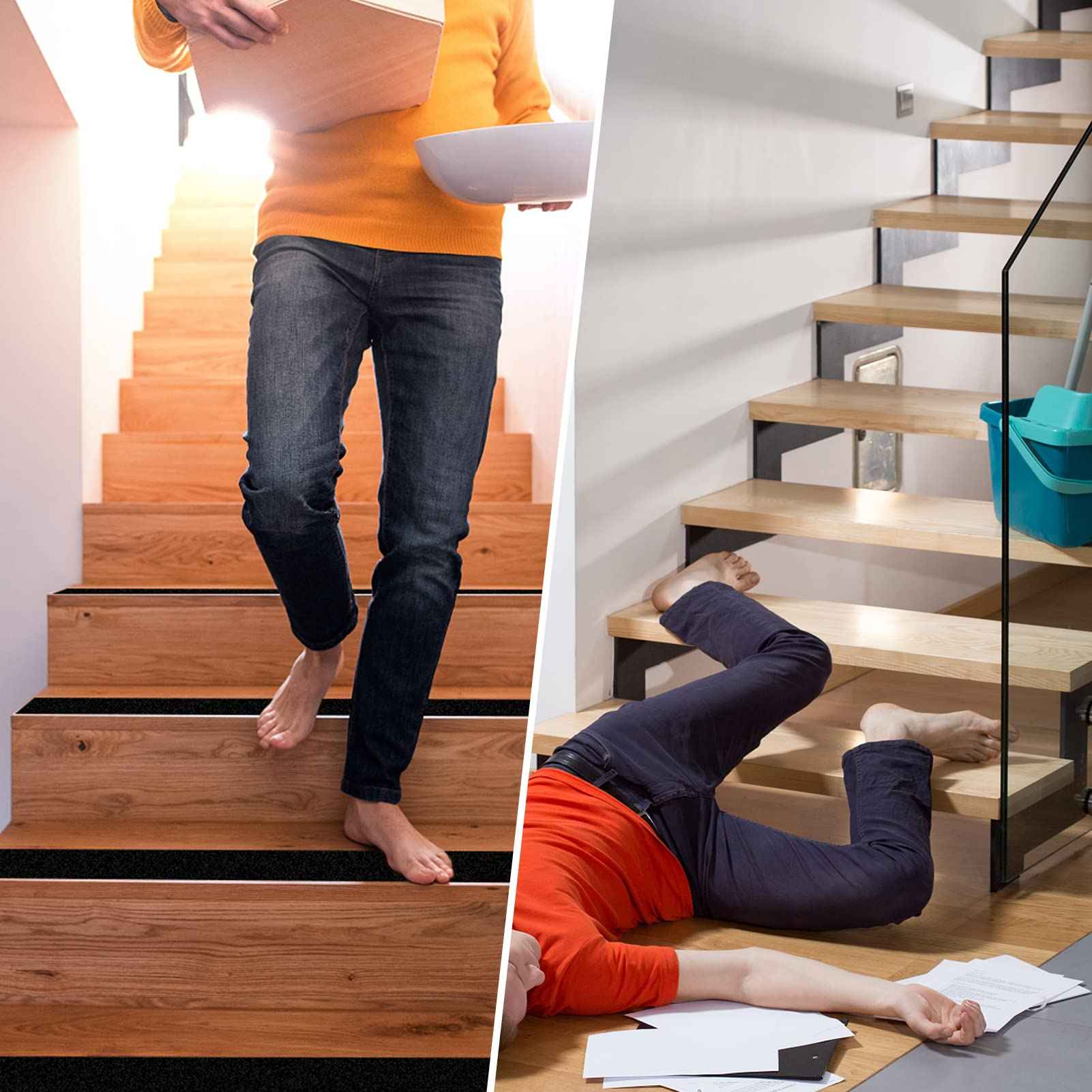 SinoPack Anti Slip Tape Black Yellow 6Inch x 30FT Non Skid Tape, Best Grip Non Slip Strips Tape High Traction Friction Abrasive Adhesive for Stairs Step Indoor Outdoor