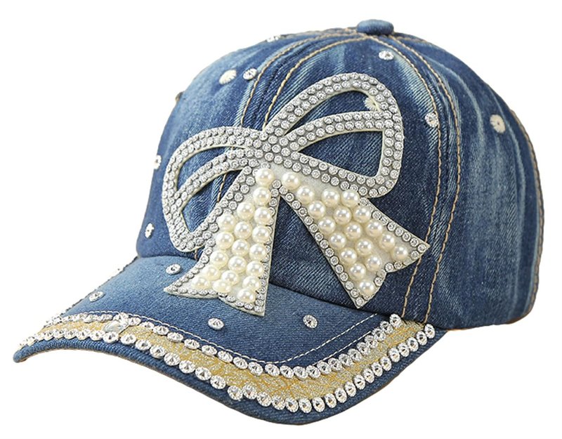 Women's Denim Baseball Cap with Pearl Rhinestone Trendy Y2k Visors UV Protection Sun Hat Outdoor 2026