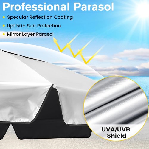 G4Free Heavy Duty Beach Umbrella - UPF 50+ UV Protection Double Canopy with Air Vent | 6.5 ft Portable Sun Shelter