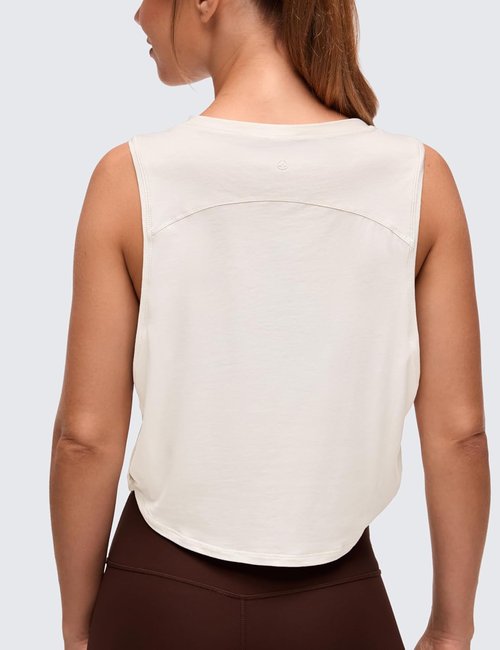 CRZ YOGA Pima Cotton Tank Top for Women - Loose Fit Sleeveless Workout Shirt | Athletic Gym Crop Top