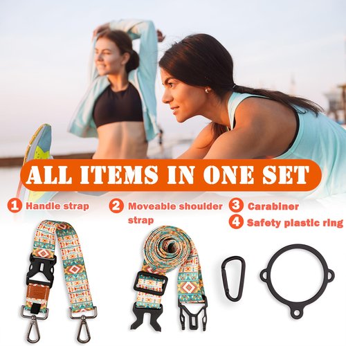 2 in 1 New Water Bottle Handle Shoulder Strap For Wide Mouth Hydro Bottle 12oz to 64oz, Woven Fabric Paracord Handle Strap Carrier Sling Shoulder Strap with Safety Ring and Carabiner (Art Print Blue)