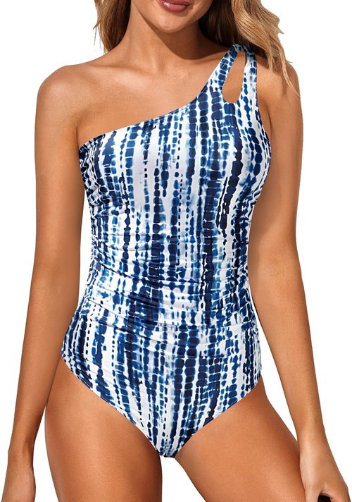 Holipick One Shoulder One-Piece Swimsuit - Tummy Control & Modest Full Coverage Swimwear for Women