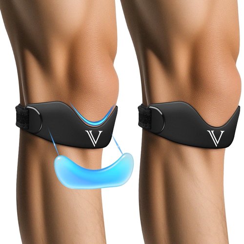 JHVW Silicone Patellar Tendon Support Strap 2-Pack, Knee Brace for Women Men, Adjustable Non-Slip Patella Band Support (Black)