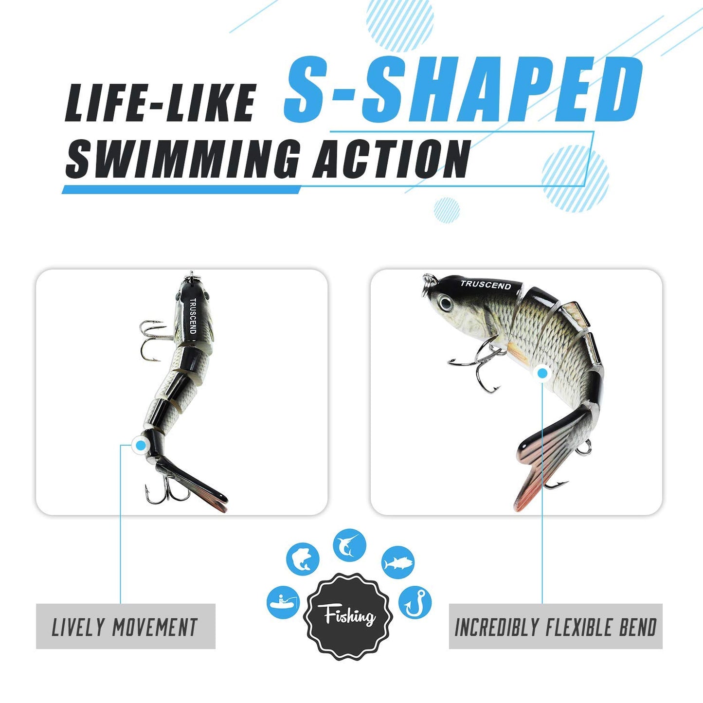 TRUSCEND Swimmax Fishing Lures with BKK Hook – Easy Catch: Wiggling, Vibrating, Rattling with Noise, Heavy-Duty Dyneema Fiber Joint, Jointed Swimbaits for Bass, Trout, Crappie, Family Fishing Plugs