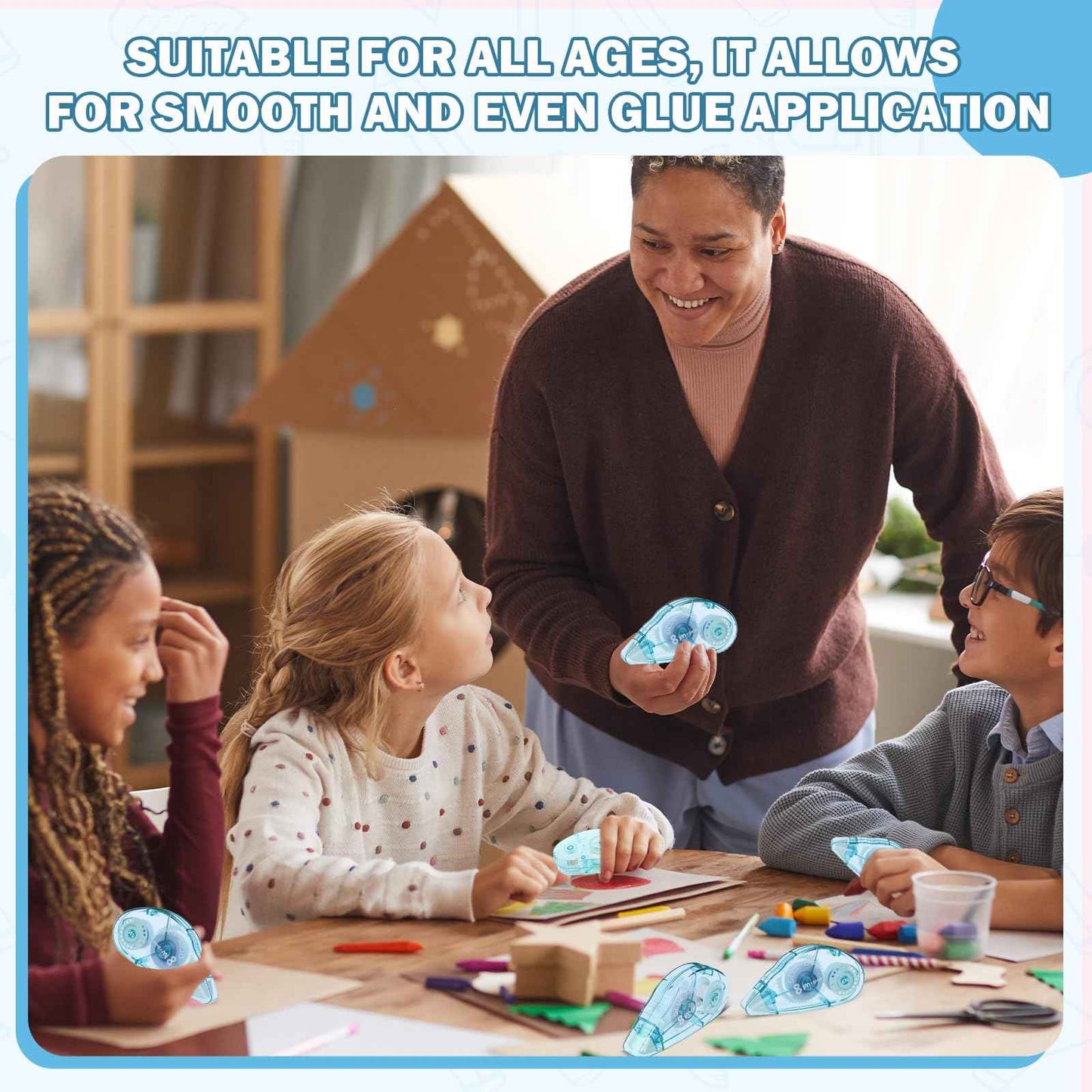 AmazingSpark 50 Pack Double Sided Tape Bulk, Glue Tape Roller 0.3 Inch × 26.25 ft Adhesive Dot Roller Applicators for Journaling Scrapbook Supplies Crafts Gift Wrapping(Bule)