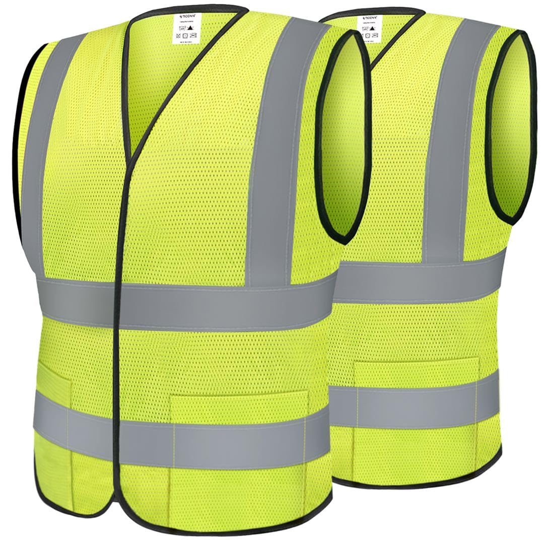 TICONN Reflective Safety Vest, High Visibility Vest with Reflective Strips for Men Women, Meets ANSI II (Yellow/M, 2PK)