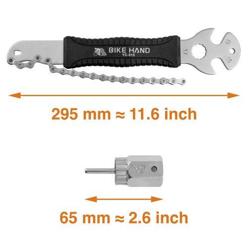 BikeHand 2 in 1 Bicycle Cassette Removal Installation Tool Kit with 15mm Pedal Wrench - Chain Whip and Lockring Tool - Compatible with Shimano Sram HG System 7-12 Speed
