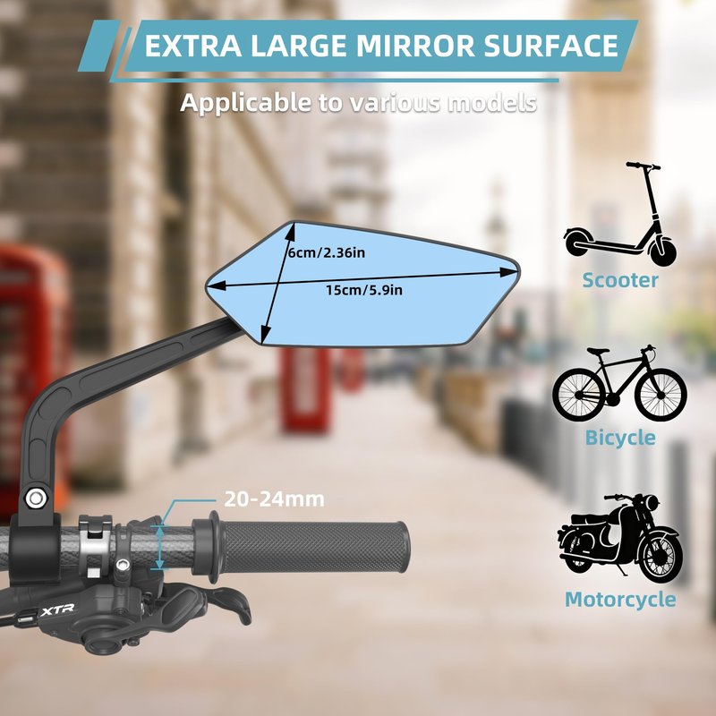 Bicycle Mirrors for Handlebar 20-24mm, Blu-ray Scratch Resistant Glass Lens, Bicycle Rear View Mirror Fit for Scooter, Motocycle