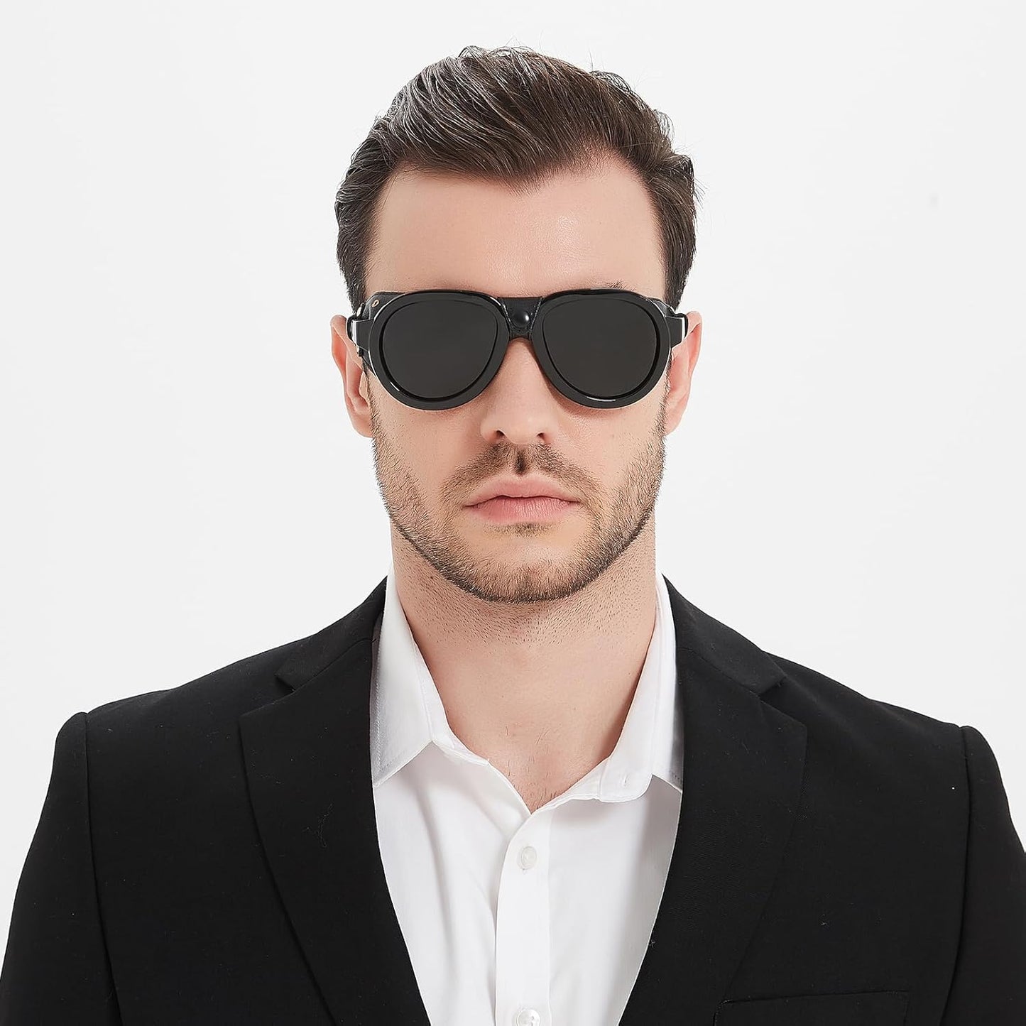 Skiennix Retro Aviator Steampunk Sunglasses - Polarized Vintage Goggles with Leather Side Shields for Men & Women