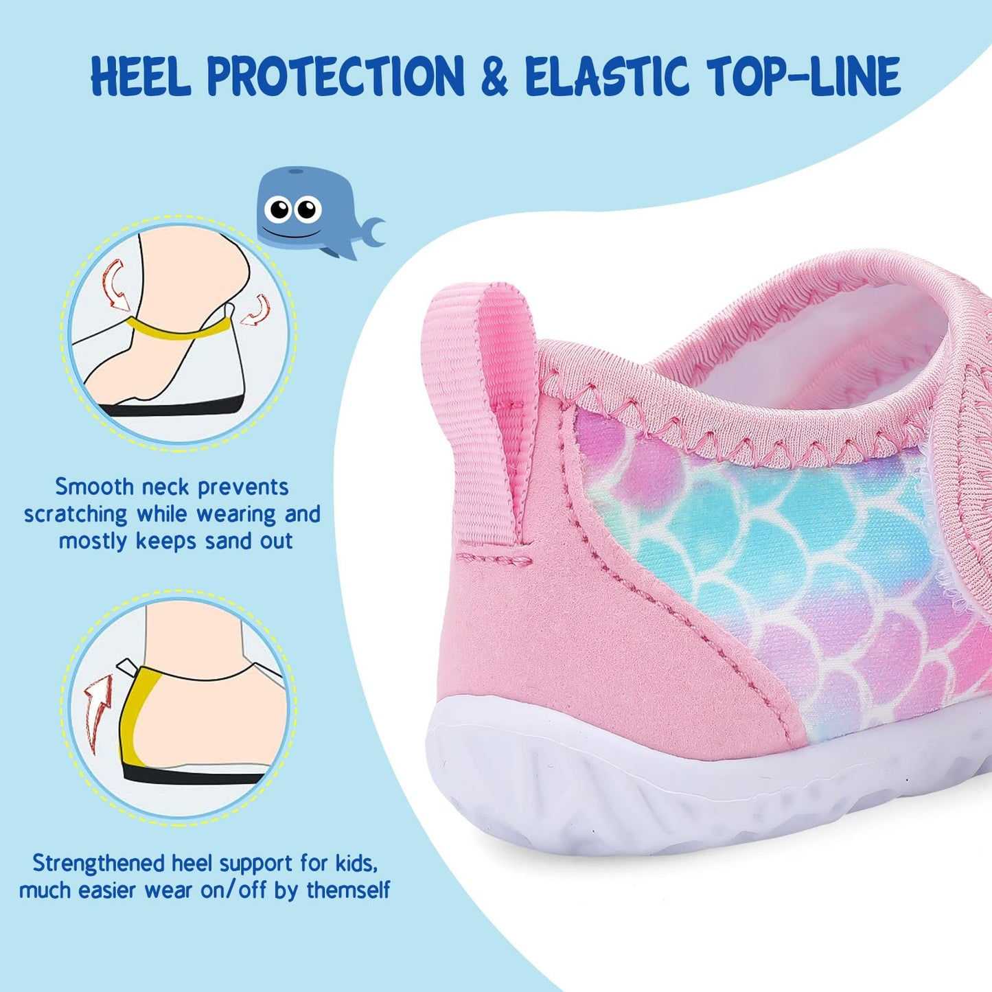 LeIsfIt Toddler Water Shoes Boys Girls Barefoot Aqua Socks Kids Breathable Quick-Dry Swim Shoes for Beach Pool Surf, Pink Scale, 7 Toddler
