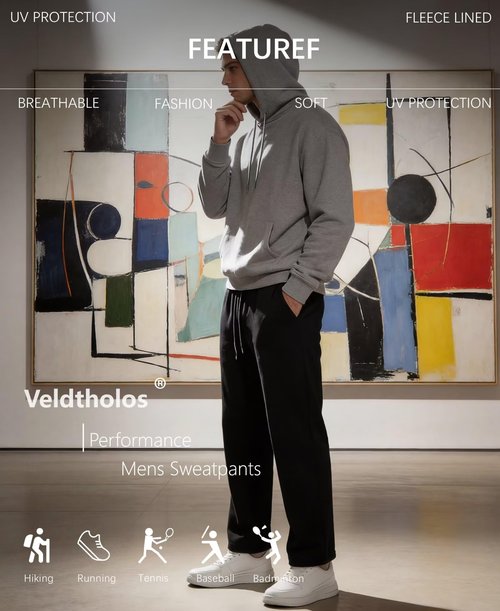 Veldtholos 3 Pack Men's Fleece Lined Sweatpants with Pocket Cotton Sweatpants Winter Warm Athletic Joggers Open Bottom for Men
