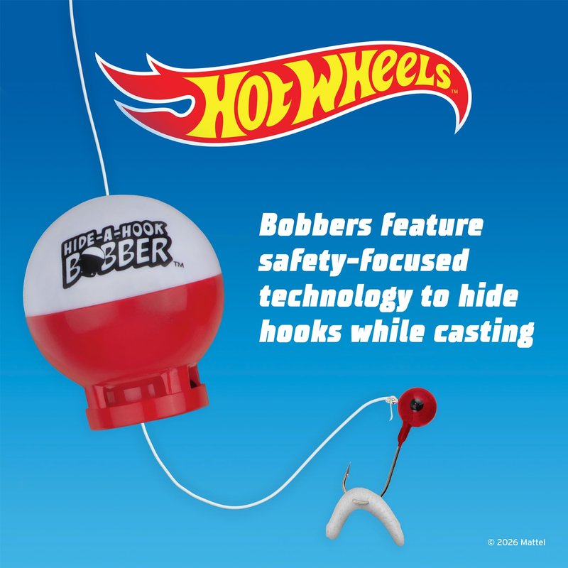 Shakespeare Mattel Hot Wheels Kids Fishing Set, 2’6” Kids Fishing Rod and Reel Combo, Comes with Net and Tackle Box, Complete Kit with Bobbers and Bait