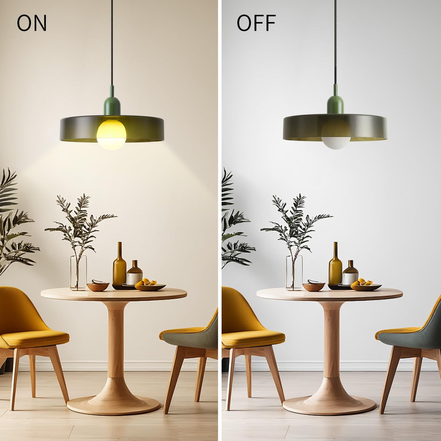 GloMuse Pendant Light Kitchen Island Hanging Light Mid Century Pendant Light Large Light Fixture for Living Room Green 13.78inch