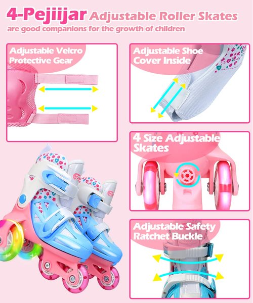 Kids Quad Roller Skate,Roller Skates for Girls Boys,3-Point Balance Roller Shoes for Beginners (Cute Pink, XS)