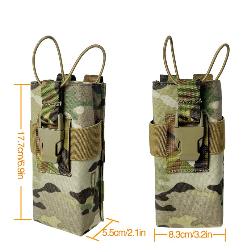 ULIONTAC Radio Holster Walkie Talkie Pouch - 500D Nylon Molle System 3mm Bungee Storage Bag for Utility Tactical Belt Accessory Fits Standard Handset (Multicamo)