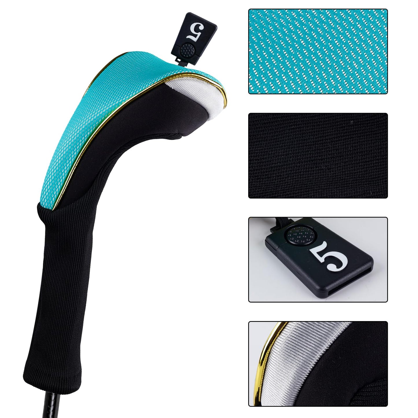 Andux 5Pcs/Set Gold Golf 460cc Driver Fairway Woods Hybrids Club Head Covers MT/ZH15 Light Blue