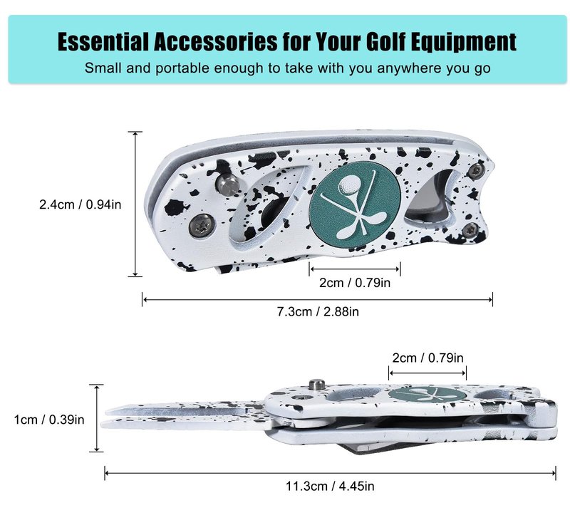 SYNATANA Golf Divot Repair Tool, 3 in 1 Compact Ball Marker Divot Tool, Foldable Golf Divot Tool for Repair & Maintain Green, Golf Essential, Ideal Gift for Golf Enthusiasts White, 1 Pack