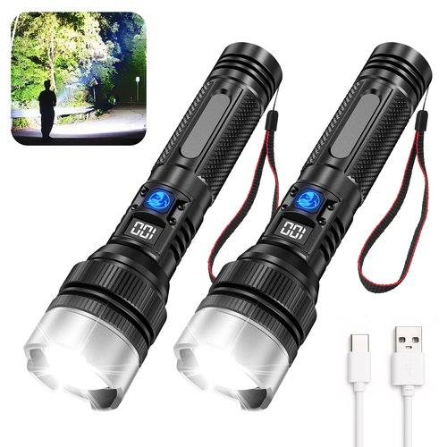 JMNGSHU Flashlight with 10000 Lumens, Type-C Fast Charging & 16-Hour Runtime, 3 Modes, Telescopic Zoom, Waterproof, Compact Handheld Flashlight for Camping, Hiking, Hurricane Prep