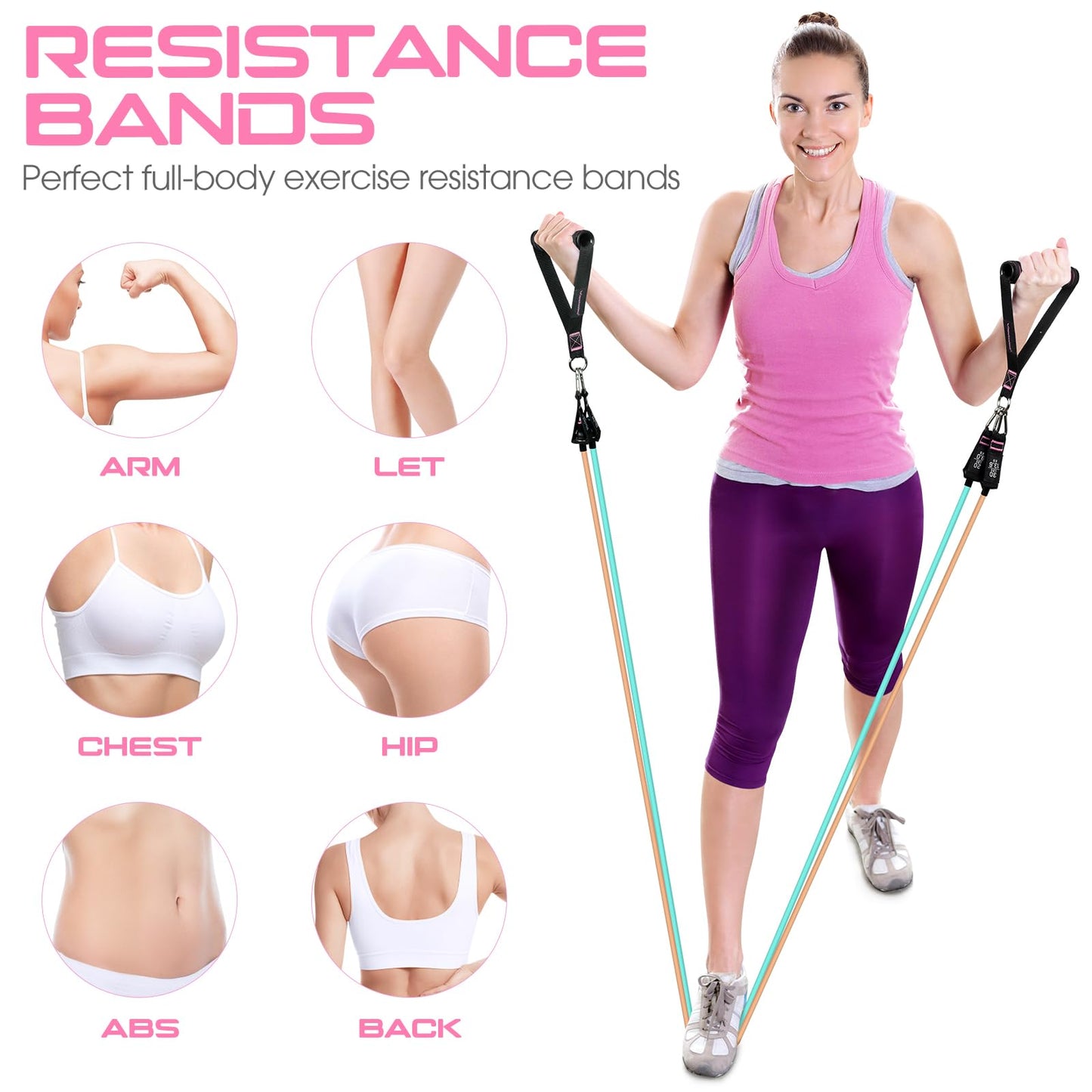 RENRANRING Resistance Bands for Working Out, 150LBS Exercise Bands, Workout Bands, Resistance Bands Set with Handles for Men Women, Legs Ankle Straps