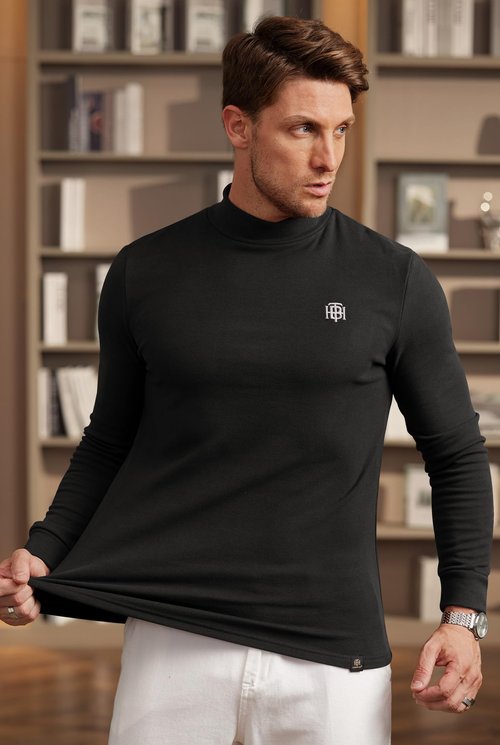 Herberton Men's Casual Gentle Shirts Long Sleeve Cozy Pullover Fleece Retro Solid Color Basic Winter Turtle Neck Regular Fit Solid Classic Warm Plain Comfortable Sweater Black L