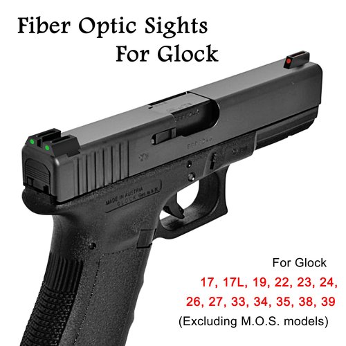 Fiber Optic Sights Front and Rear for Glock 17 17L 19 22 23 24 26 27 33 34 35 38 39 No Tritium 3 Dot Night Sights for Outdoor (Green+Red Dot)